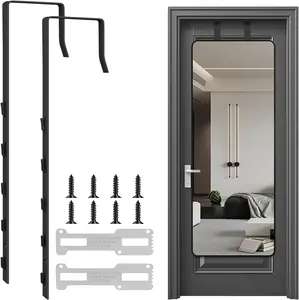 2 count Over The Door Mirror Hanger, Adjustable Door Mirror Hanger, Five-Hole Over The Doors-Mirrors Hook, Mirrors Doors Hangers with 2 Iron Filings and Screws (Black)