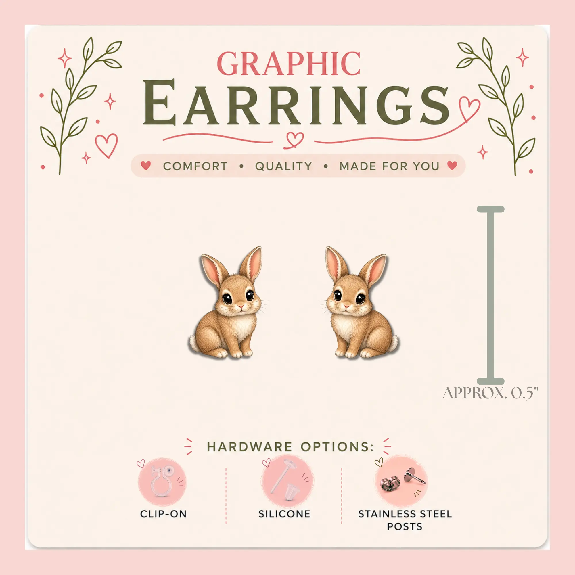 Bunny Stud Earrings, Cute Rabbit Earrings, Baby Bunny Studs, Woodland Animal Earrings, Rabbit Lover Gift, Spring Earrings