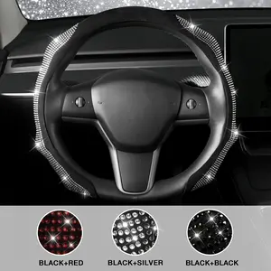 Luxury Diamond Bling Steering Wheel Cover, Crystal Rhinestones, Soft Flannel for Comfortable Grip, Anti-Slip, Universal Fit 14.5-15 Inch, Car Interior Accessories, Christmas & Holiday Gift