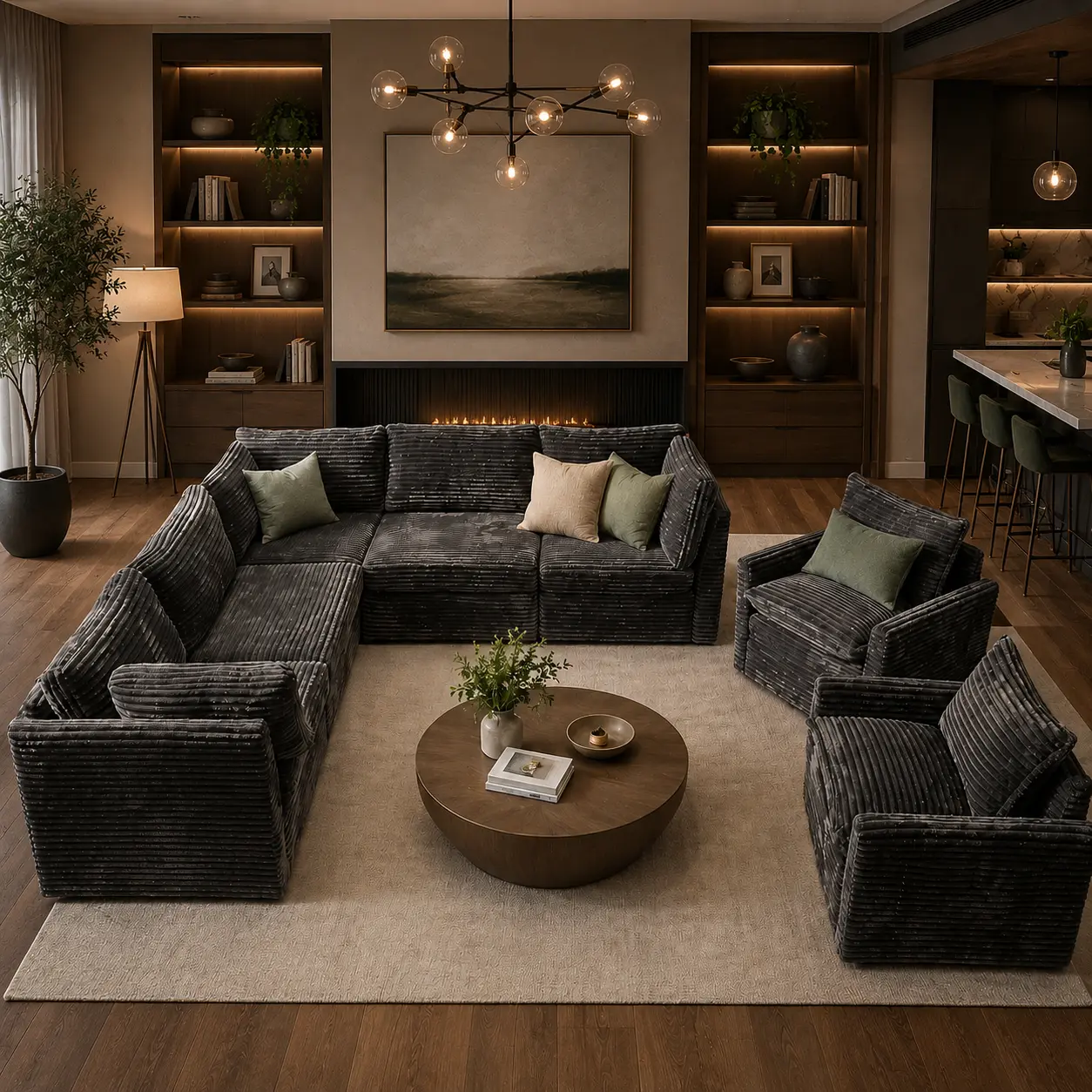 CAODOC Customizable Modular Sofa Set, Plush Corduroy Cloud Couch with Corner, Armless Seat, Ottoman and Swivel Rocker Chair Modules, Build Your Own L Shaped or U Shaped Sectional Sofa for Living Room