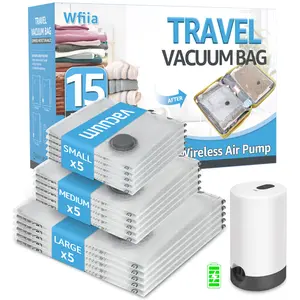 15 Packs Vacuum Bags for Travel with Rechargeable Pump, 3 Sizes Vacuum Seal Bags for Clothing, Compression Vacuum Travel Bags for Luggage, Vacuum Packing Bags for Closet Organization