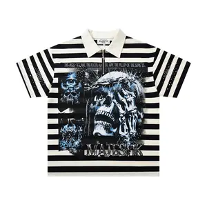 Unisex Striped Cotton Patchwork Rhinestone Oversized Sports T-Shirt - High-Quality, Soft, Breathable, Skin-Friendly Fabric - Trendy Menswear Vibe for Casual, Urban Outfits Paired with Jeans
