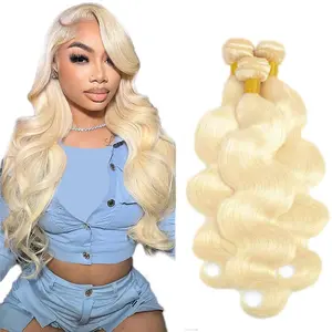 Gefily[14A]Body Wave Human Hair Blonde Bundles 14A Grade 100% Brazilian Human Hair Color #613 Platinum 24" Light Blonde Color Bundles Body Weave Human hair Extensions