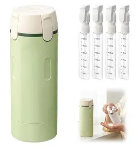 4 in 1 Travel Pump Dispenser Bottle, 30ML 4 Pack Leak-Proof Pump Containers with Measurement Scale & Label Stickers, Portable Bottles for Toiletries, Shower & Travel Use