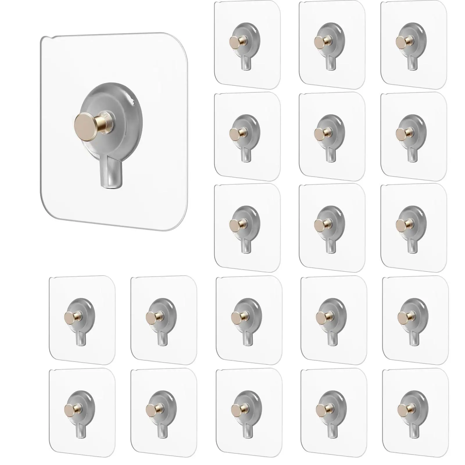 20pcs Heavy Duty Metal Self-Adhesive Hooks, Convenient Wall Mount Hangers with Damage-Free No-Trace Stickers, 8kg Load Capacity for Bathrooms & Kitchen Smooth Surfaces, Easy Installation (Tools & Hardware)