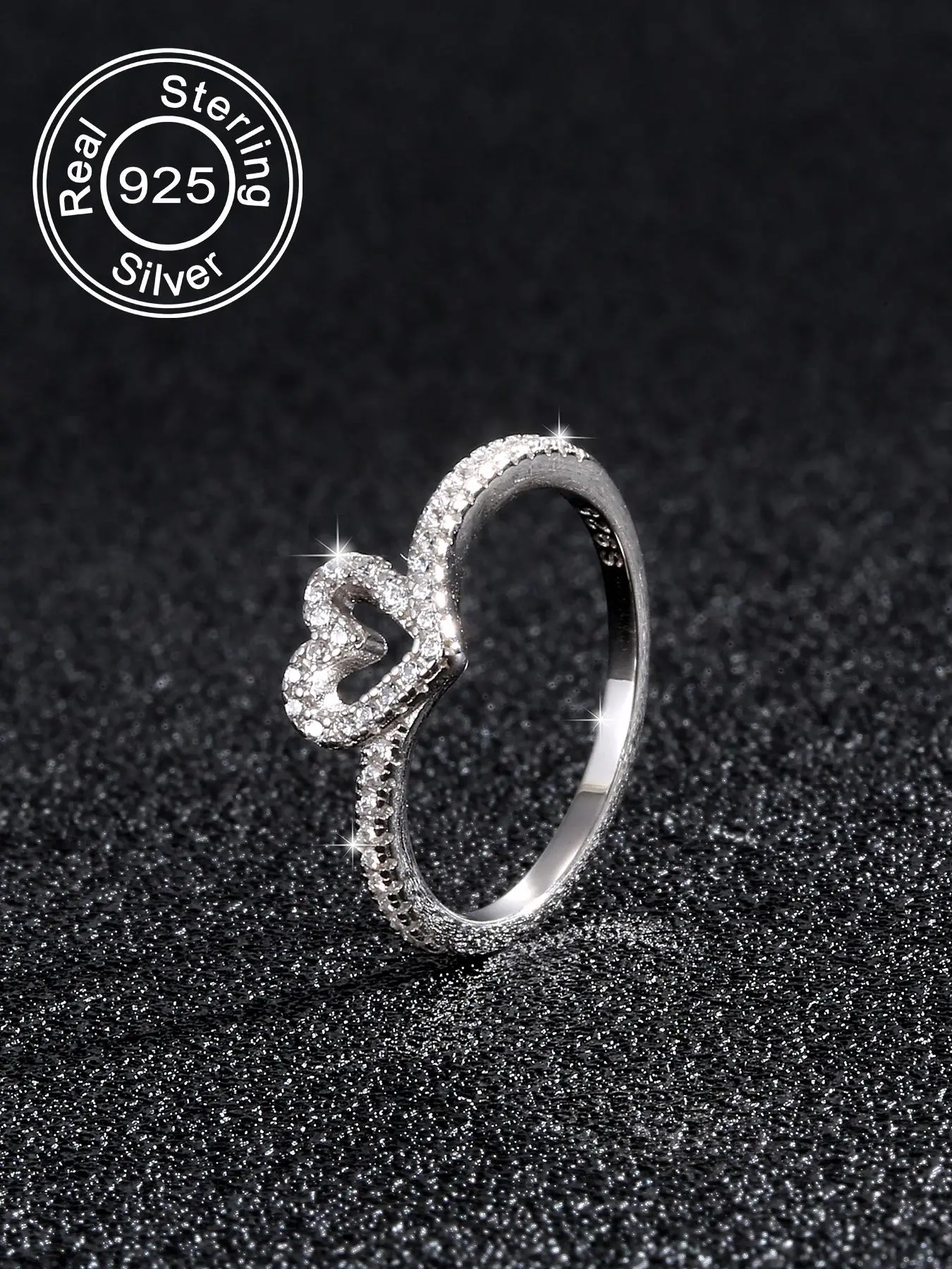 S925 Sterling Silver Summer Heart Shaped Everyday Ring for Women, Heart Design Rhinestone Decorated Jewelry Ring for Gf, Fashion Accessories for Daily & Back To School, Gifts for Wife, Pave Engagement Ring, Heart Cluster Ring, Beautiful Rings