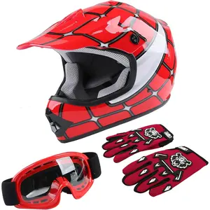 Youth Motorcycle Four Wheeler Riding Racing Helmet Motocross ATV Helmets Offroad Street Dirt Bike Go-Kart BMX MX Full Face Helmet Red Spider Medium Size