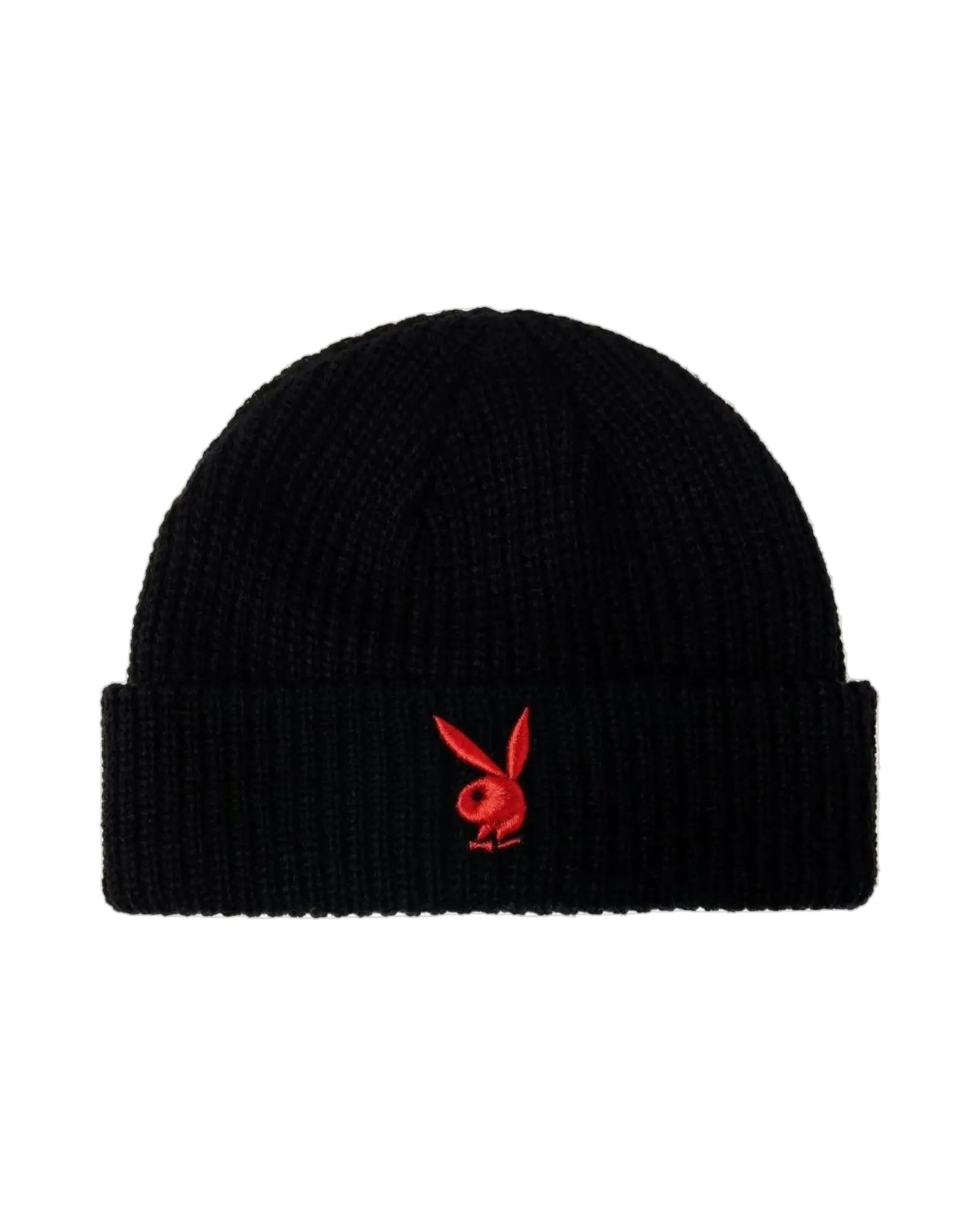 Rabbit Head Knit Beanie - Black Beanie with Rabbit Logo, Soft Knit Fabric, Classic Design