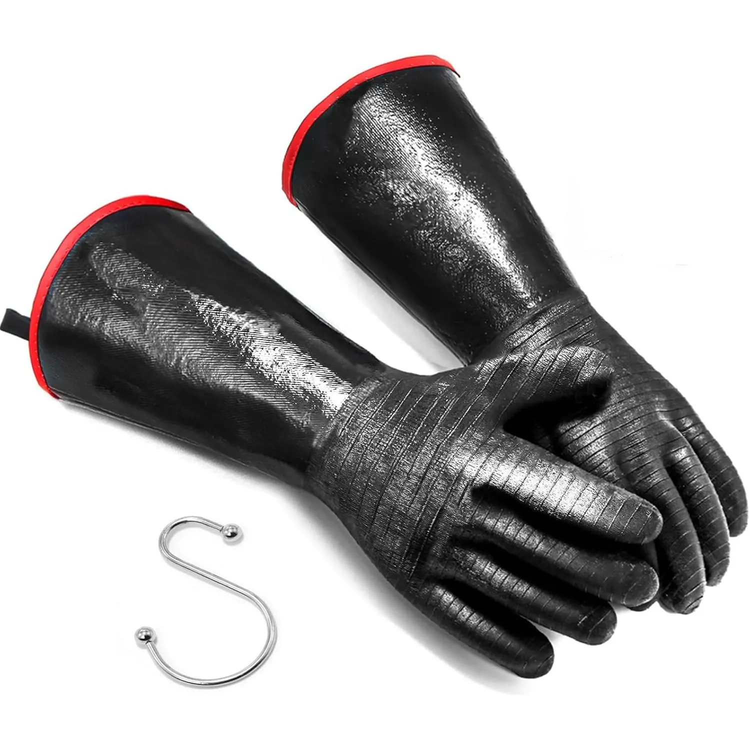1 Pair Black BBQ Gloves Gloves w/S-Hook 14 in Kitchen Oven Waterproof Grill Gloves Oil Resistant Grilling Gloves Cooking Gloves for Turkey Fryer/Baking/Oven/Smoker - Home Improvement.