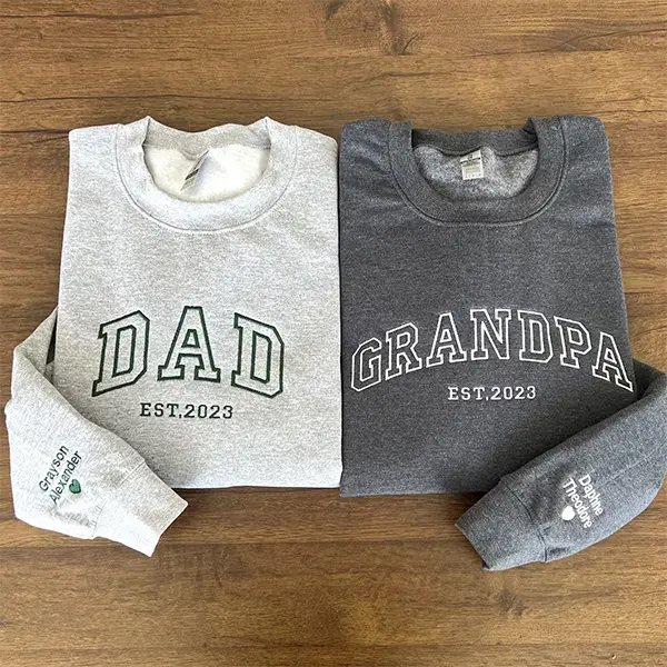 Custom Embroidered Name Sweatshirt, Personalized Sleeve Heart Crewneck, Grandpa or Dad Est. Year Sweater, Custom Gift for Father’s Day