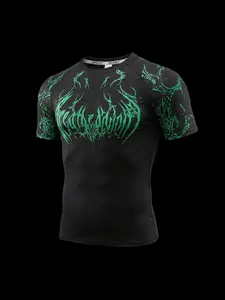 Men's Gothic Style Compression T-Shirt, Quick-Dry Breathable Moisture-Wicking, Sporty Slim-Fit Top for Running and Fitness