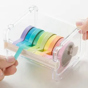 Random Color Washi Tape Cutter, 1 Count Multifunctional Clear Tape Holder Cutter Box, Stationery Accessories For School Office, Cutting Supplies