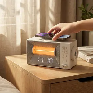 Cyberpunk-Style Bedside Ambiance Sleep Clock Lamp with 20 White Noise Sounds Magnetic Wireless Charging Dual Alarm Nap Mode Adjustable Brightness Night Light for Bedroom Desk