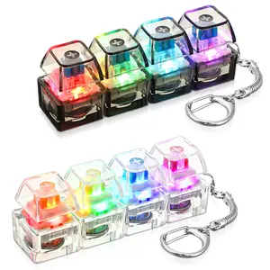 Fashion Accessory 2-Pcs 4-in-1 LED Light Keyboard Keychain Cube, Silent & Loud Mechanical Key Clicker, Stress Relief Fidget Keyboard, Office Pass Time Gift