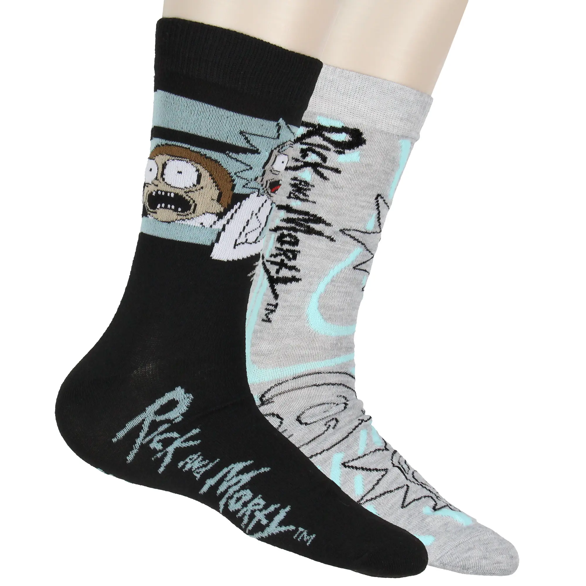 Adult Swim Men's Rick & Morty Character Panic Face Knit Crew Sock 2 Pair Men's Shoe Size 8-12