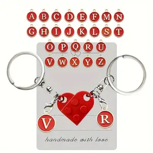 28count Letter s Removable A-Z Heart Shaped Building Block Keychain Couple Set, Romantic Love Keyring, Perfect Valentine's Gift For Boyfriend And Girlfriend