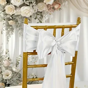 Ten-Piece Satin Bow Tie Chair Back Sashes, Chair Cover Sashes, Smooth Polyester Long Rectangle Decorative Bows for Hotel Banquets Weddings Birthdays Parties