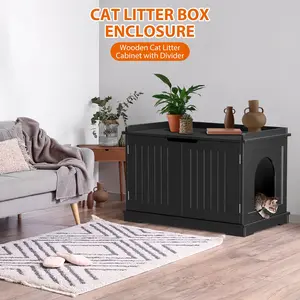 Pet Republic Multi-Functional Cat Washroom Bench Hidden Cat Litter Box Enclosure Furniture Black