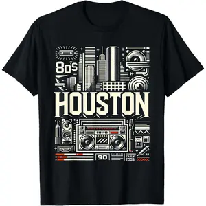 Casual Cotton shortsleeve tees Houston Retro 80s Men Women Graphic T-Shirt