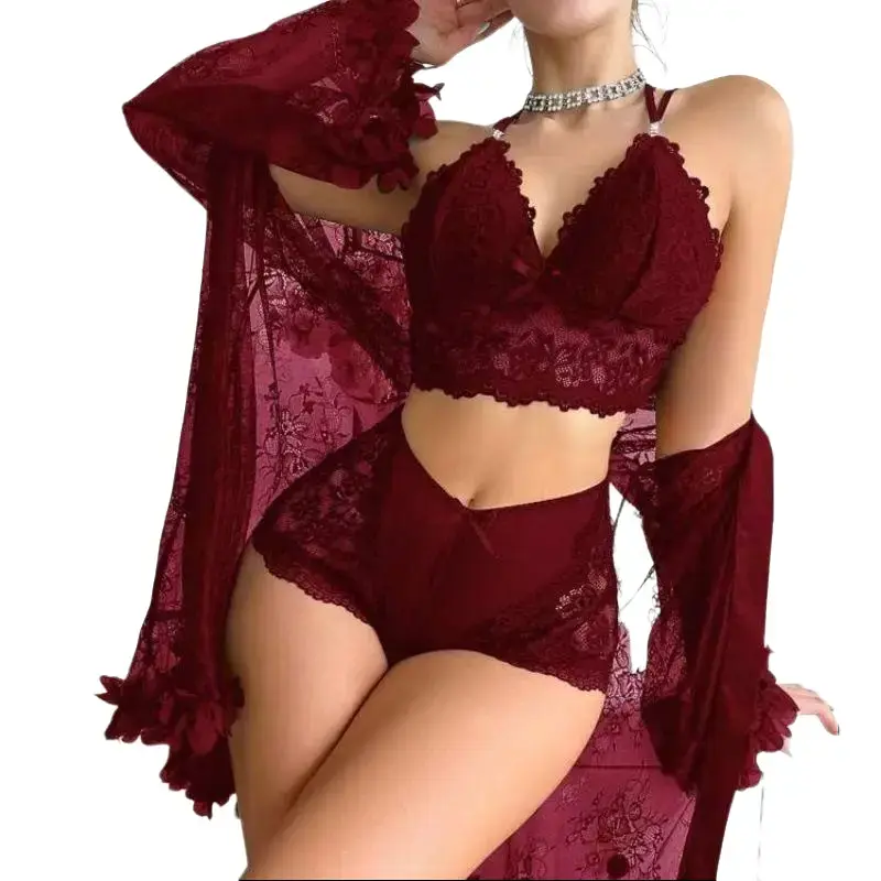 Women's 3 Piece Pajama Set Lingerie Set Bra and Panty Sets Comfortable and Stylish Nightwear
