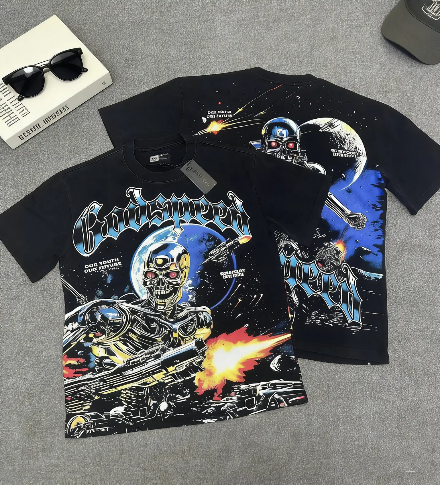 Mens Summer Godspeed Skeleton Space Warrior Graphic T Shirt 2025 Short Sleeve Crewneck Pure Cotton Casual Streetwear Fashion Top Y2K Viral Trend TikTok Aesthetic Hip Hop Oversized Unisex Summer Outfit Trendy Men Women Tee