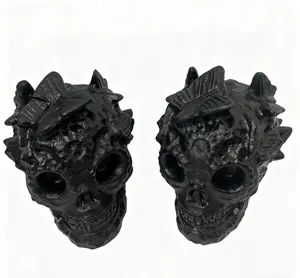 Black Obsidian Butterfly Skull Decorative Gothic Art Sculpture for Home Decor