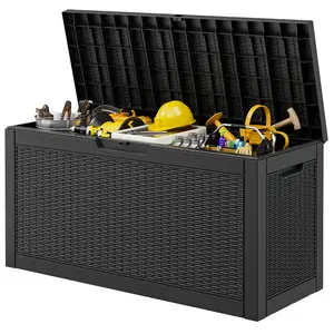 60 Gallon Outdoor Storage Box Waterproof Patio Deck Box for Garden Tools Pool Supplies