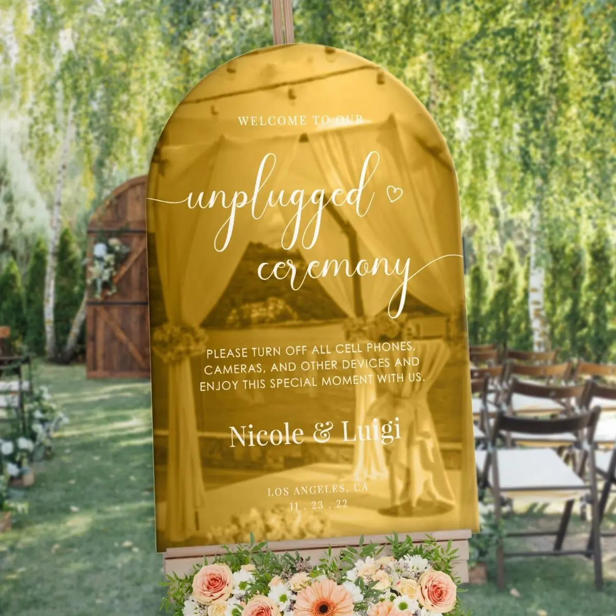 Unplugged Wedding Ceremony Sign, Gold Mirror Wedding Sign