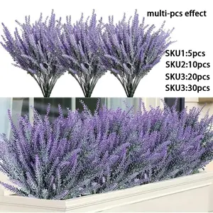 Artificial lavender faux plant flocked wheat bouquet kitchen dining table decorative flowers, suitable for weddings, homes, hotels, offices, weddings, parties, home gardens, porches, cabin decorations, yards Lifelike Fake Plant Artificial Faux Plants