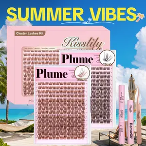 Plume| Kisslily Brown Lashes Natural Lash Clusters With Invisible Band DIY Lash Extension Kit Eyelash Kit with Bond and Seal 8-16mm C Curl Beginner Friendly Individual Lashes Waterproof Long lasting Makeup For Girl Cosmetic #Summervibes