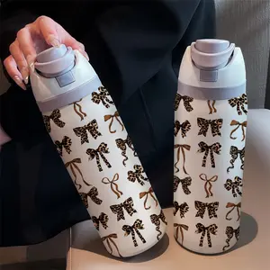 Tiger Print Bowknot 32oz Dual-Sip Sports Water Bottle Tumbler, 304 Stainless Steel Large Capacity Insulated Cup, Perfect Gift for Women