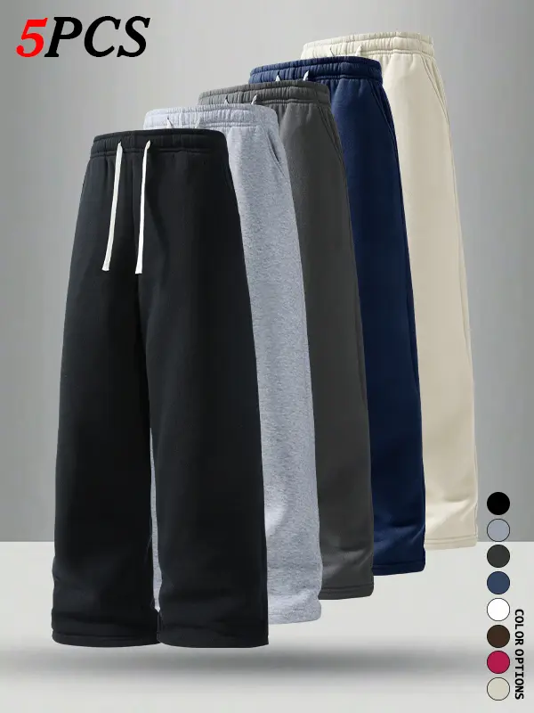 5-Pack Boys’ Versatile Straight-Leg Casual Long Pants for Spring/Fall — Soft, Skin-Friendly, Loose Fit; Training, Fitness, Running, Outdoor Wear Sports Pants
