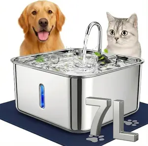 7L (28-Cup) Stainless Steel Dog & Cat Water Fountain with Large Waterproof Mat – Extra Large Automatic Pet Drinking Fountain for Large Dogs & Multi-Pet Homes – Ultra Quiet, 3-Stage Filter, LED Window