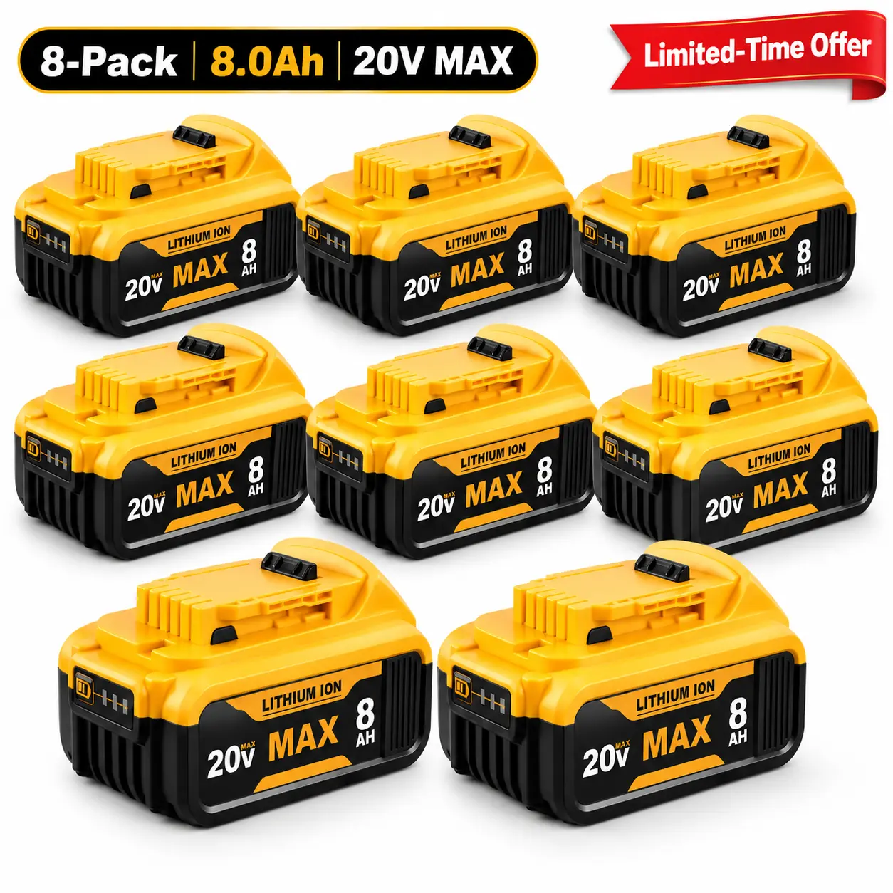 20V MAX 8.0Ah Li-Ion Replacement Battery for DEWALT Cordless Tools - Quick Release Slide-Style, LED Gauge, Compatible with DCB200, DCB205, DCB206, DCB208,techvibes