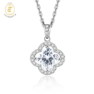 EOM Moissanite 1.1ct Bling Luxury Four-Leaf Clover Pendant Necklace Silver-Plated Luck and Love Moissanite Jewelry Engagement Wedding Anniversary Perfect Gifts