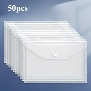 50pcs A4 Clear Waterproof File Bags with Snap Closure, Durable PP Document Folders for Office and School Organization, Office Supplies, Waterproof Material for Document Storage
