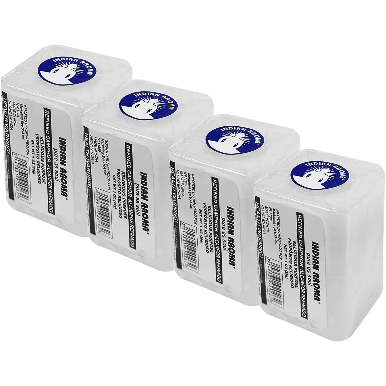 Refined Pure Camphor Blocks & Tablets - 4/8Pcs (1oz Each) Household Pack, Pure Clean-Burning Premium Natural Camphor for Devotional Areas, Elevate Rituals, Refresh Home, Moth/Mold/Damp Proofing, Odour Control, Peaceful Atmosphere