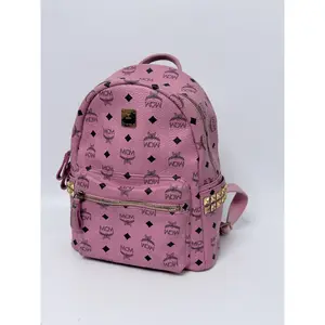 Pre-owned MCM Visetos coated canvas + leather trim Backpacks Stark Medium Backpack Pink Visetos JC147MCM