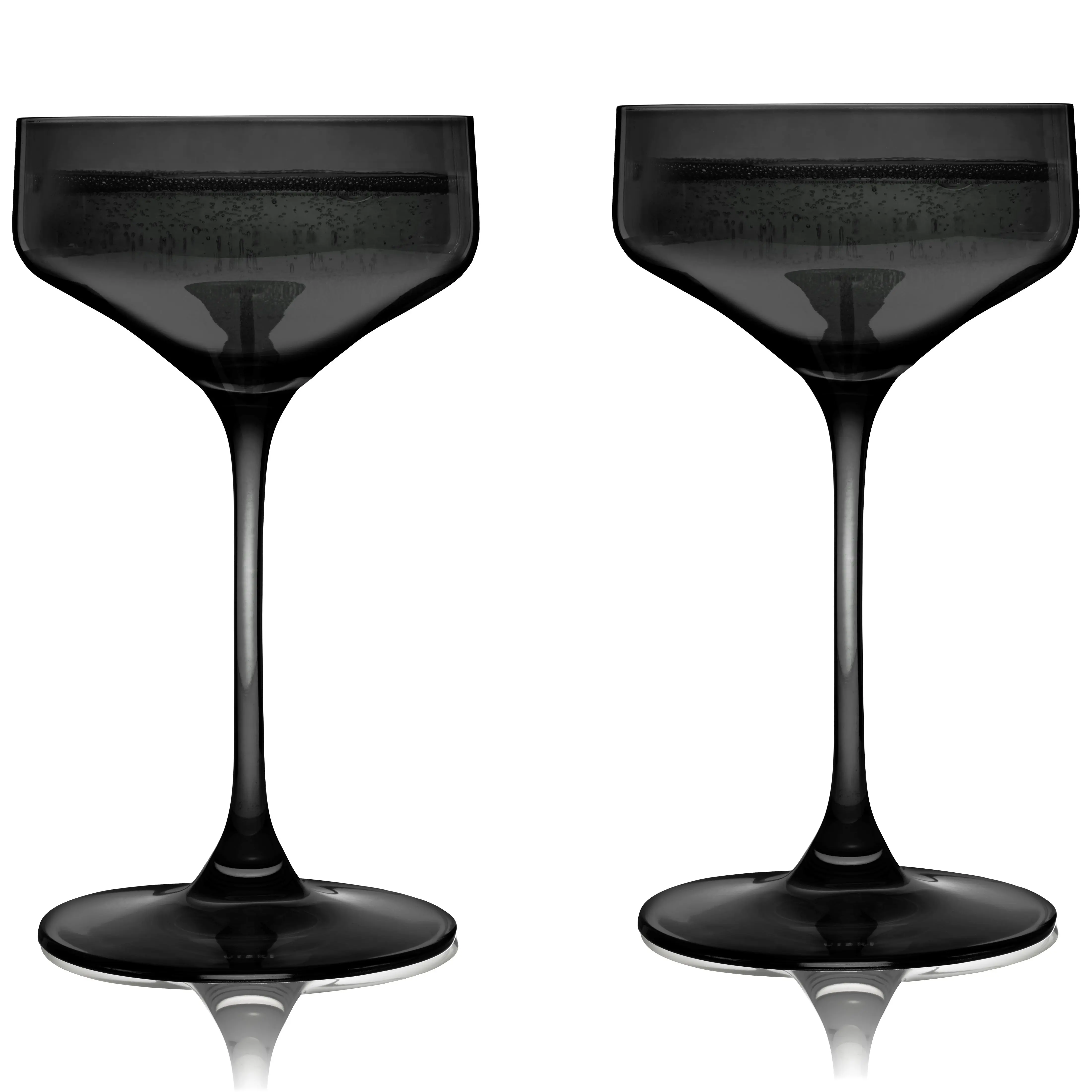 Reserve Nouveau Smoke Gray Coupe Glasses Set of 2 - European-Made Crystal Glassware for Champagne & Cocktails, Gifts for Men, Color That Commands