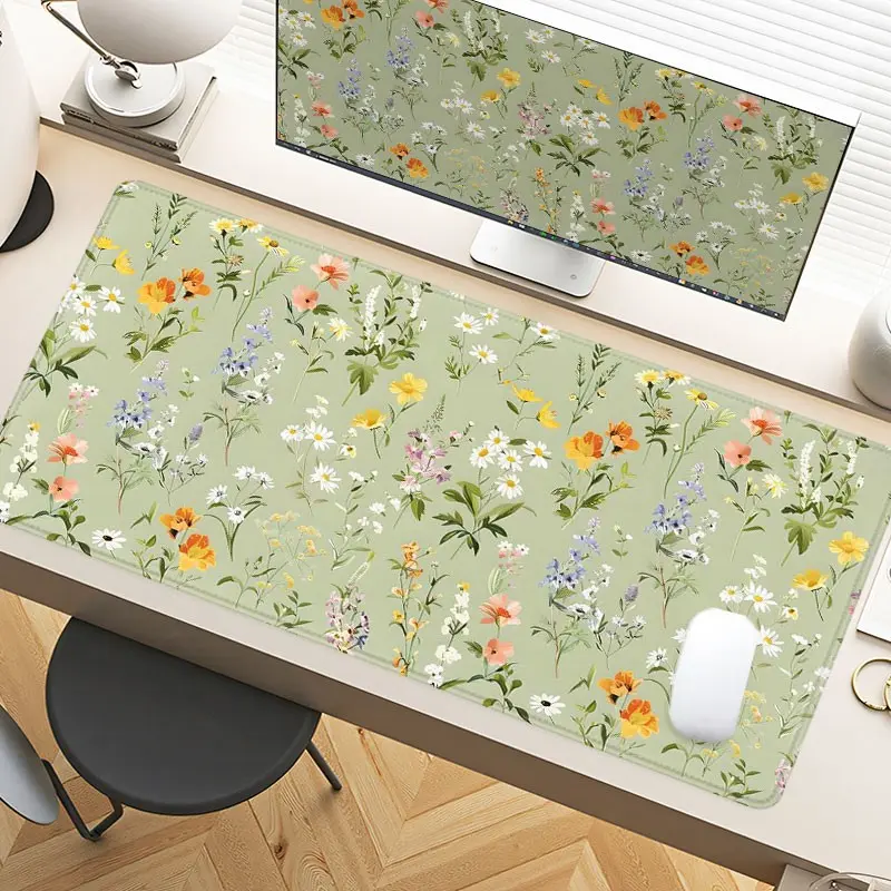 Desk Pad Floral Meadow XXL Mouse Pad For Laptop Desk With Non-Slip Rubber Base Stitched Edges For PC Gamers Office Workers & Home Use Desk Supplies, Desk Accessories, Spring Summer Decor