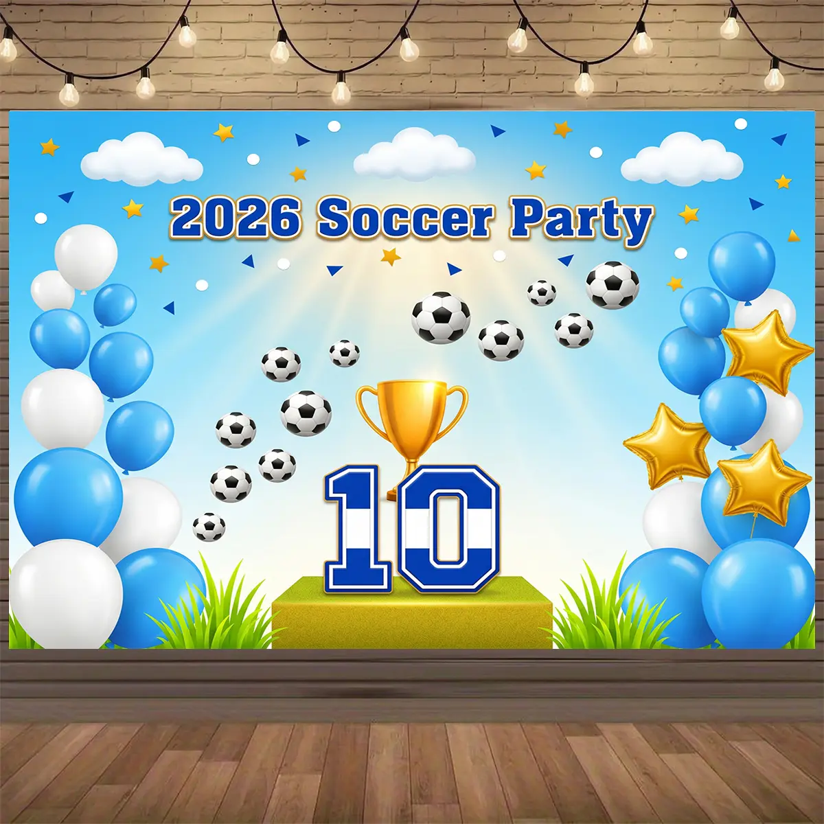 2026 Soccer Ball & Goalpost Design Polyester Backdrop Kit, Wrinkle-Resistant Durable Hanging Decor with Clips, Lightweight Single Sports Field Prop for Kids Boys Parties, Indoor-Outdoor Photo Studio Banner for Birthday, Anniversary, Christmas
