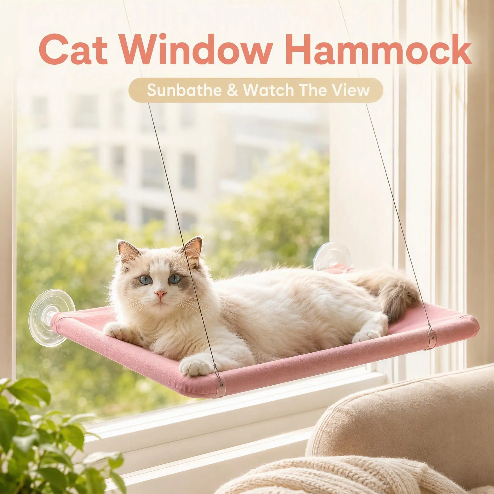 Suction Cup Cat Window Perch Hammock, Breathable Space-Saver Indoor Bed for Large Cats & Kittens, Easy-Mount Seat for Safe Rest, Relaxation & Window View