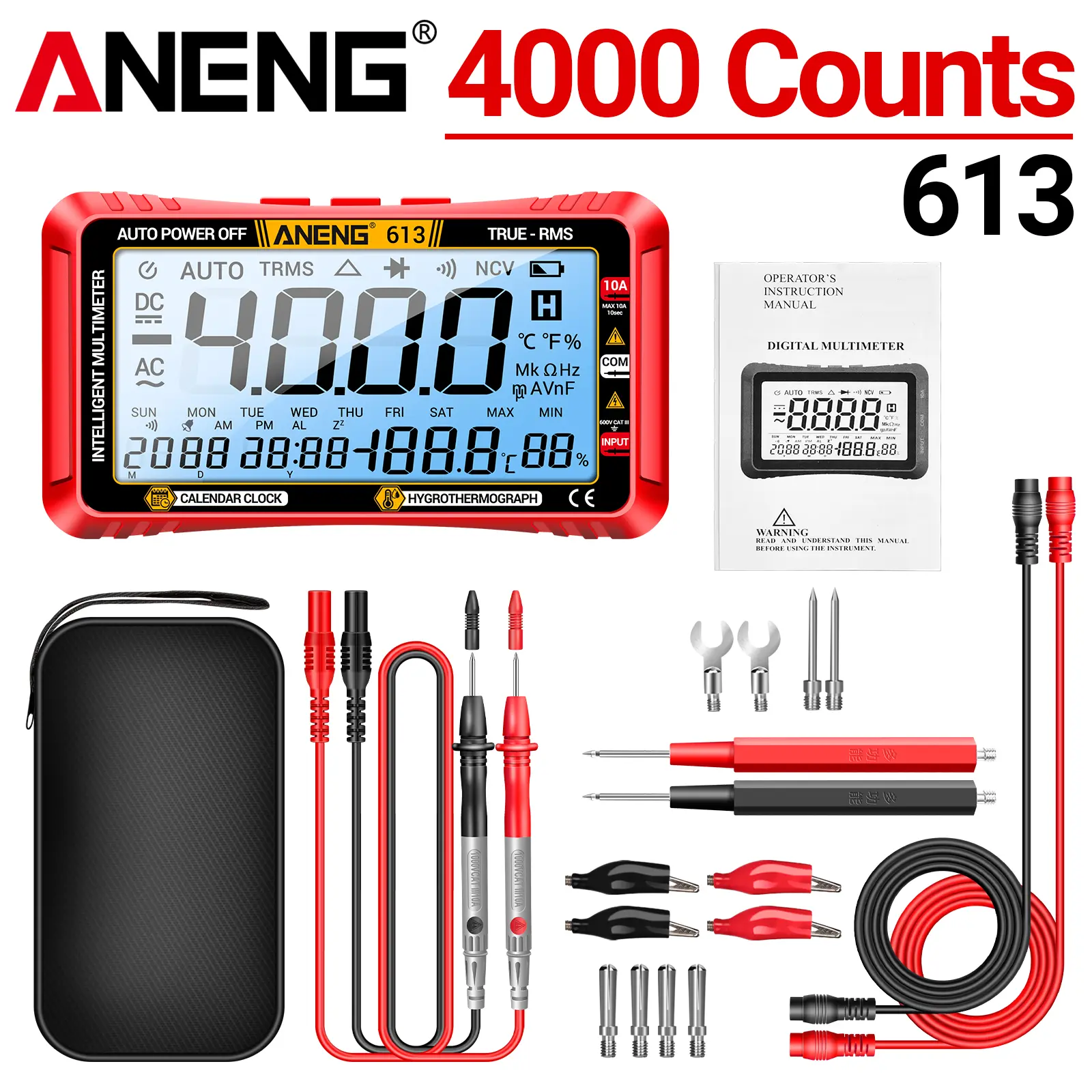 ANENG 613 3-in-1 Smart Touchscreen True RMS Multimeter Tester - 4000 Counts, Voltage Check Tool, Measures AC/DC Voltage, Current, Resistance, Capacitance & Diodes - Ideal for Electricians, Circuit Testing, Volt Meters And Multimeters