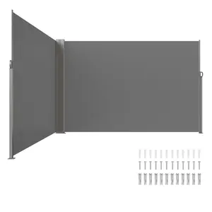 【fathersdaygift】VEVOR Retractable Side Awning, 79''x 236'' Outdoor Privacy Screen, 180g Polyester Water-proof Retractable Patio Screen, UV 30+ Room Divider Wind Screen for Patio, Backyard, Balcony, Gray