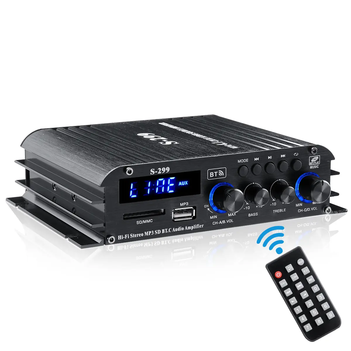 4*45W Bluetooth Audio Power Amplifier, 4.1 CH Digital Audio Receiver for Home & Car Audio Stereo Receiver 4*45W Bluetooth Audio Power Amplifier, 4.1 CH Digital Audio Receiver for Home & Car Audio Stereo Receiver with Remote Control