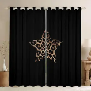 Feelyou Set of 2 Velvet Fabric Animal Prints Blackout Curtains - High-Definition Leopard, Cheetah, Star Patterns, Multi-Size Preppy Coquette Aesthetic Brown Black Window Drapes for Kids