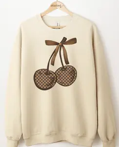 Brown Checkered Cherries Graphic Top Brown Checkered Cherries Graphic Top