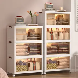 1/3/4/5 Tier Stackable Plastic Storage Bins with Lid and Wheels Closet Organizers and Storage, Foldable Storage Containers, Organization and Storage Boxes for Craft, Home, Pantry, Office, Dorm