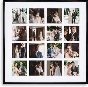 High Quality Oval Matte Black Photo Frame Set with White Mat, 16 Openings, Black MDF Backing, Sawtooth Hangers, Color Box Packaging, Ivory and Gold Molding, Sturdy Design - Wall Decor Home Accessory