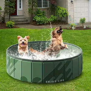 Durable Green PVC Dog Bath Pool – No Inflation Needed, Non Inflatable Summer Cooling Outdoor Pet Pool for Dogs & Cats, Portable Lightweight Sturdy Structure Swimming Pool